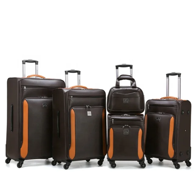 rolling spinner pu leather trolley case 4 wheels leather 5pcs  pu luggage