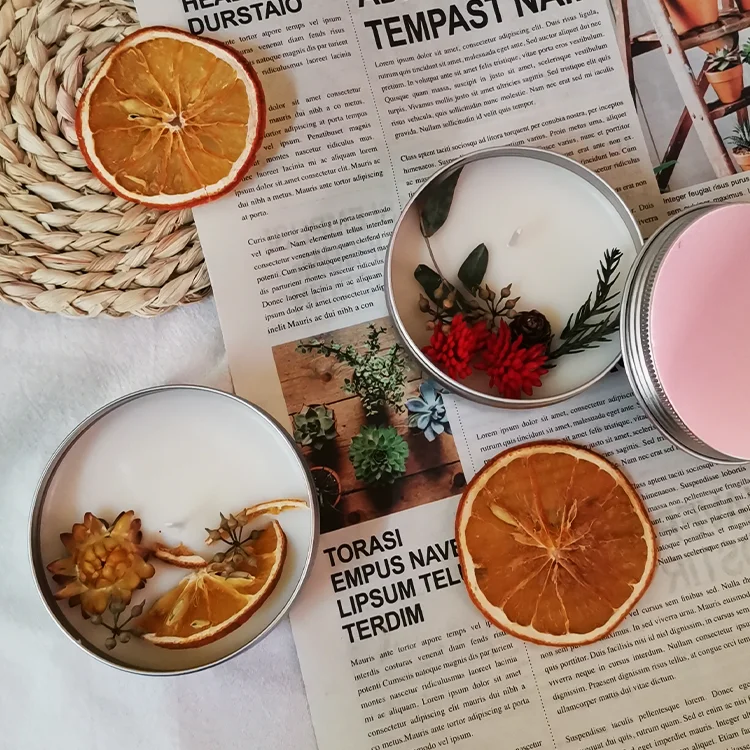 Dried Flower Custom Portable Travel Tin Aromatherapy Soy Wax Scented Tin Candle