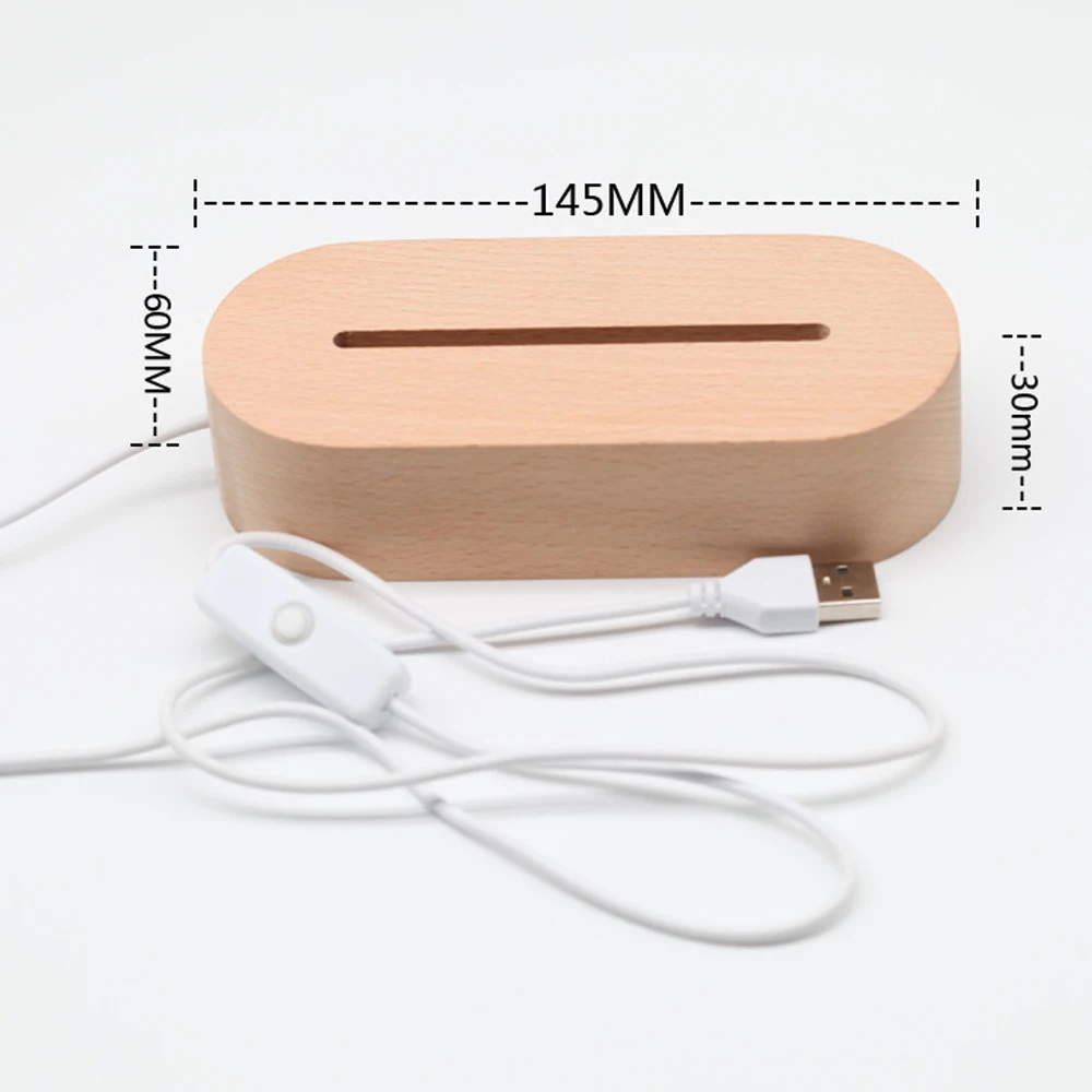 Горячая распродажа деревянный теплый USB-светильник основание для светодиодной 3D ночной лампы круглая овальная деревянная светодиодная лампа USB-кабель переключатель ночного света