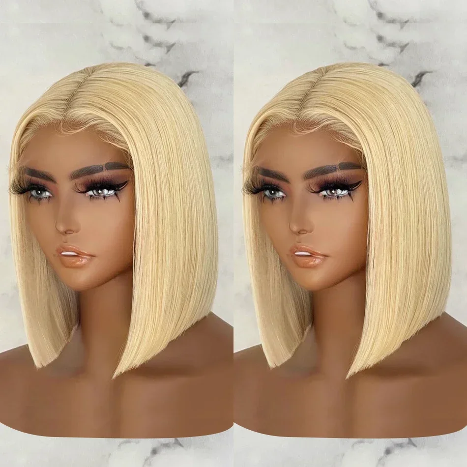 Straight Short Bob Blunt Cut Cheap 613 Honey Blonde Color 13X4 HD Lace Frontal Closure Human Hair Wigs Virgin Prepluck Baby Hair
