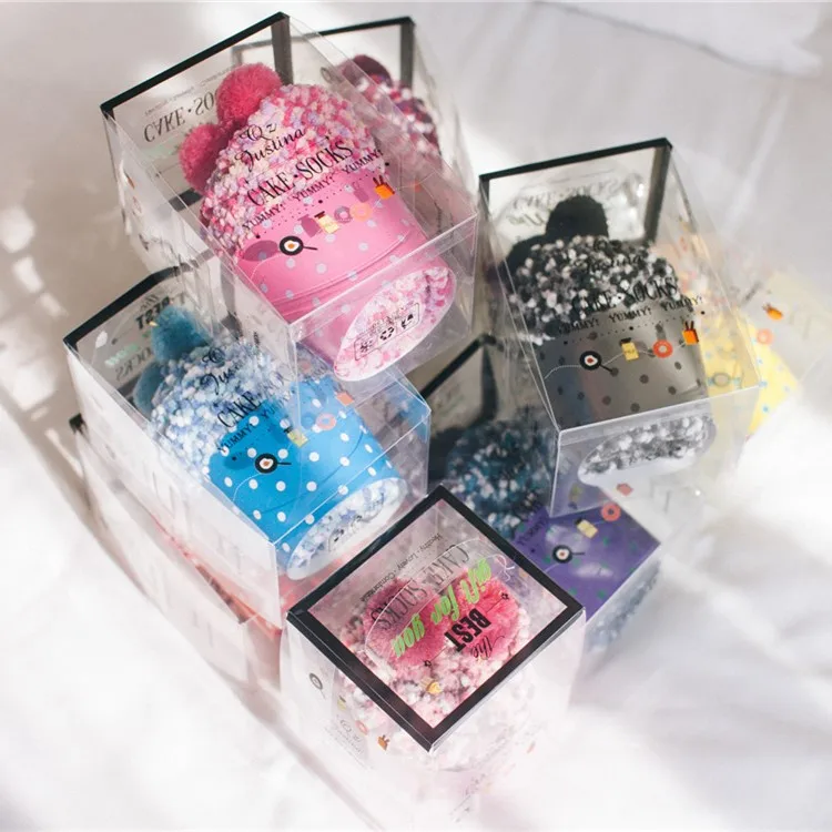 
Women Gift Cup Cake Socks Cute Warm Cozy Fluffy Soft Solid Color Socks Set Winter Comfy Socks 