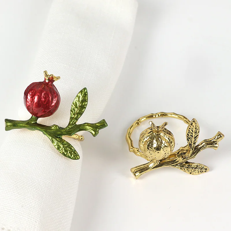 Creative New Hand-Painted Pomegranate Branch Napkin Rings: Alloy Plated Table Decor for Western Restaurants and Hotels