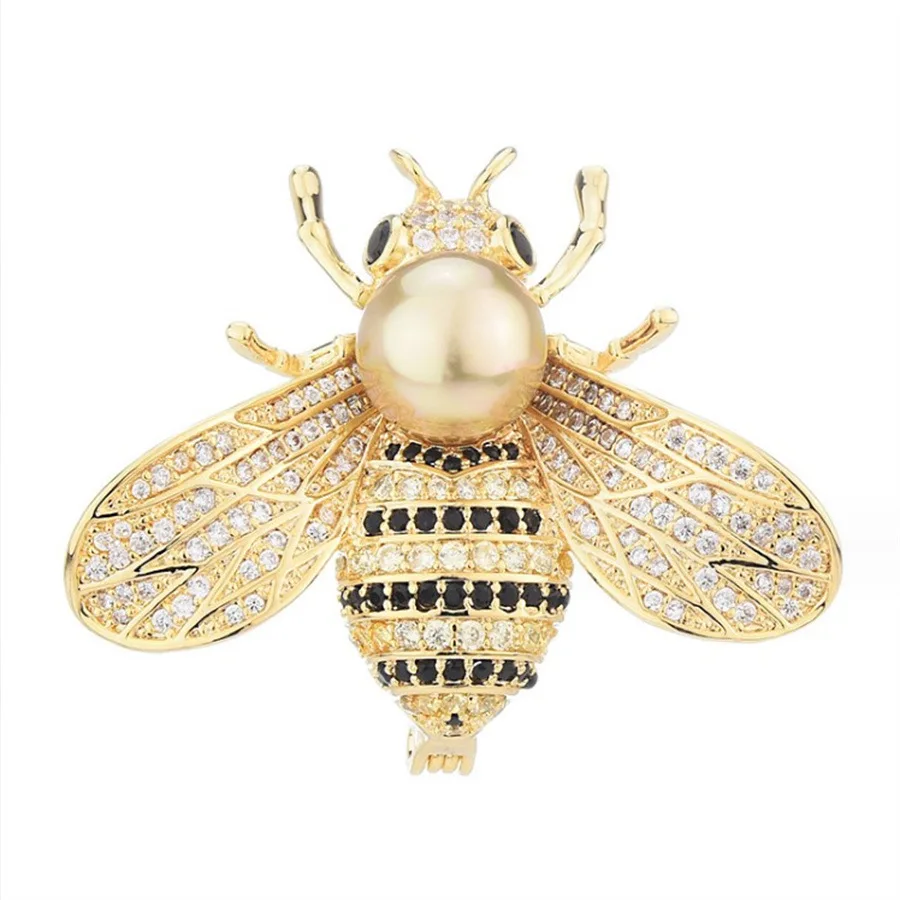 Hot Selling Bee Brooch New Fashion Design Brooch With Diamond Pearl Pin Cute Accessories For Dress