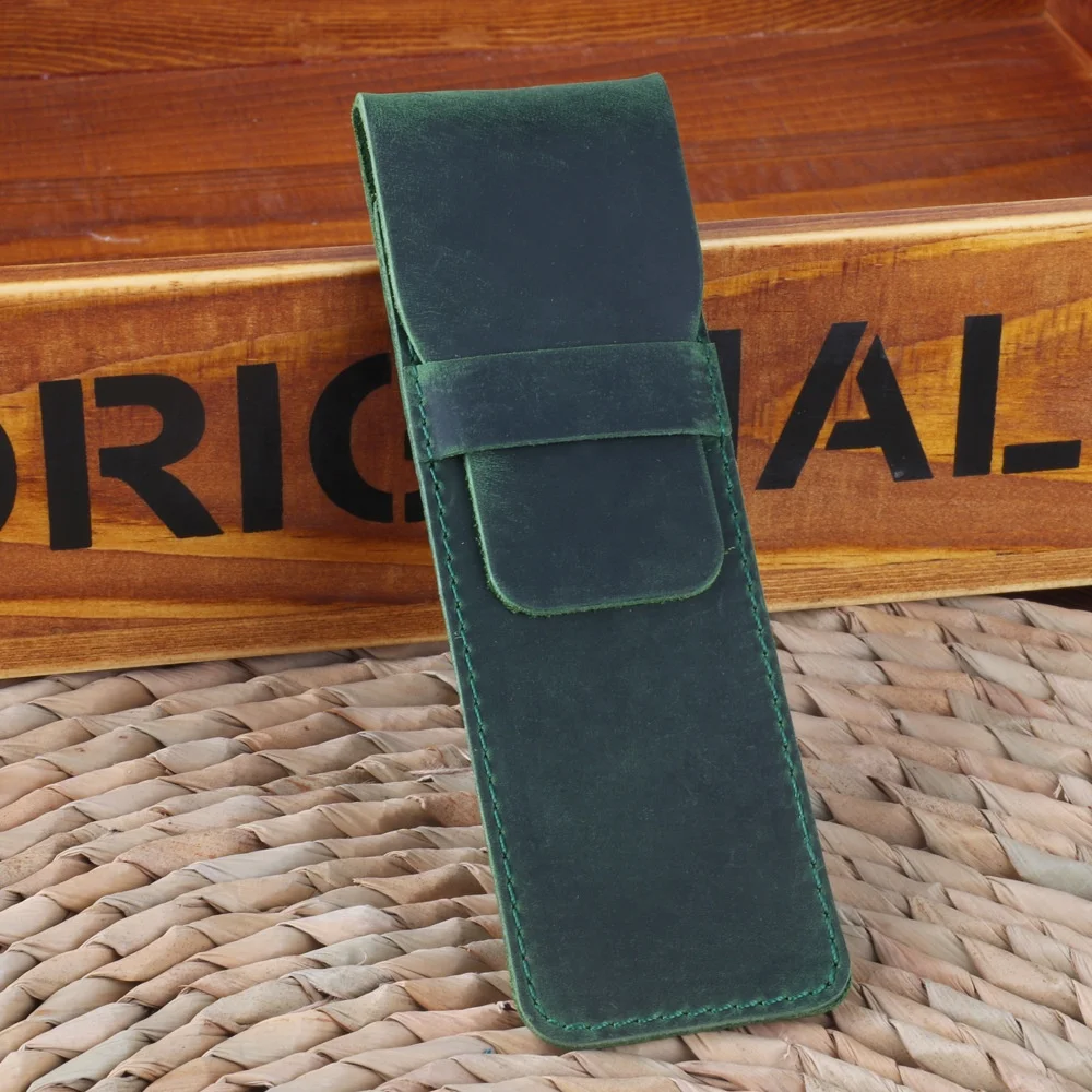 In Stock Hot Sell Leather Pencil Case Holder Handmade Fountain Multi Pens Pouch Crazy Horse Leather Pen Protective Sleeve Cover