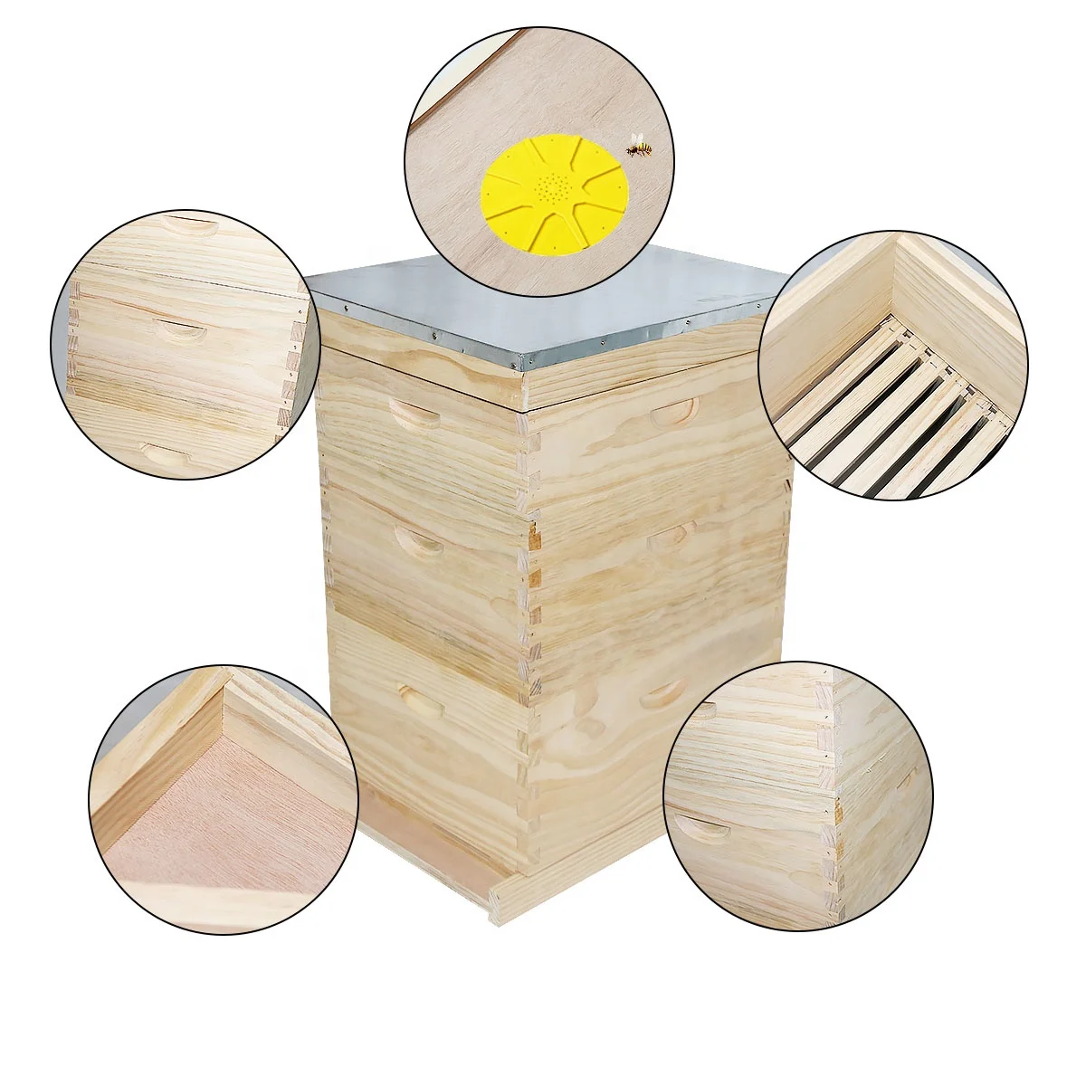 Dovetail bee hives for beekeeping Fir 3 Layer bee hive box in bulk wholesale