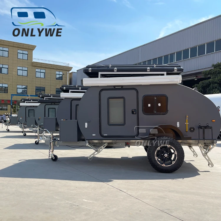 ONLYWE small tow behind rv camper trailer lightweight offroad teardrop travel trailer with solar panal for sale