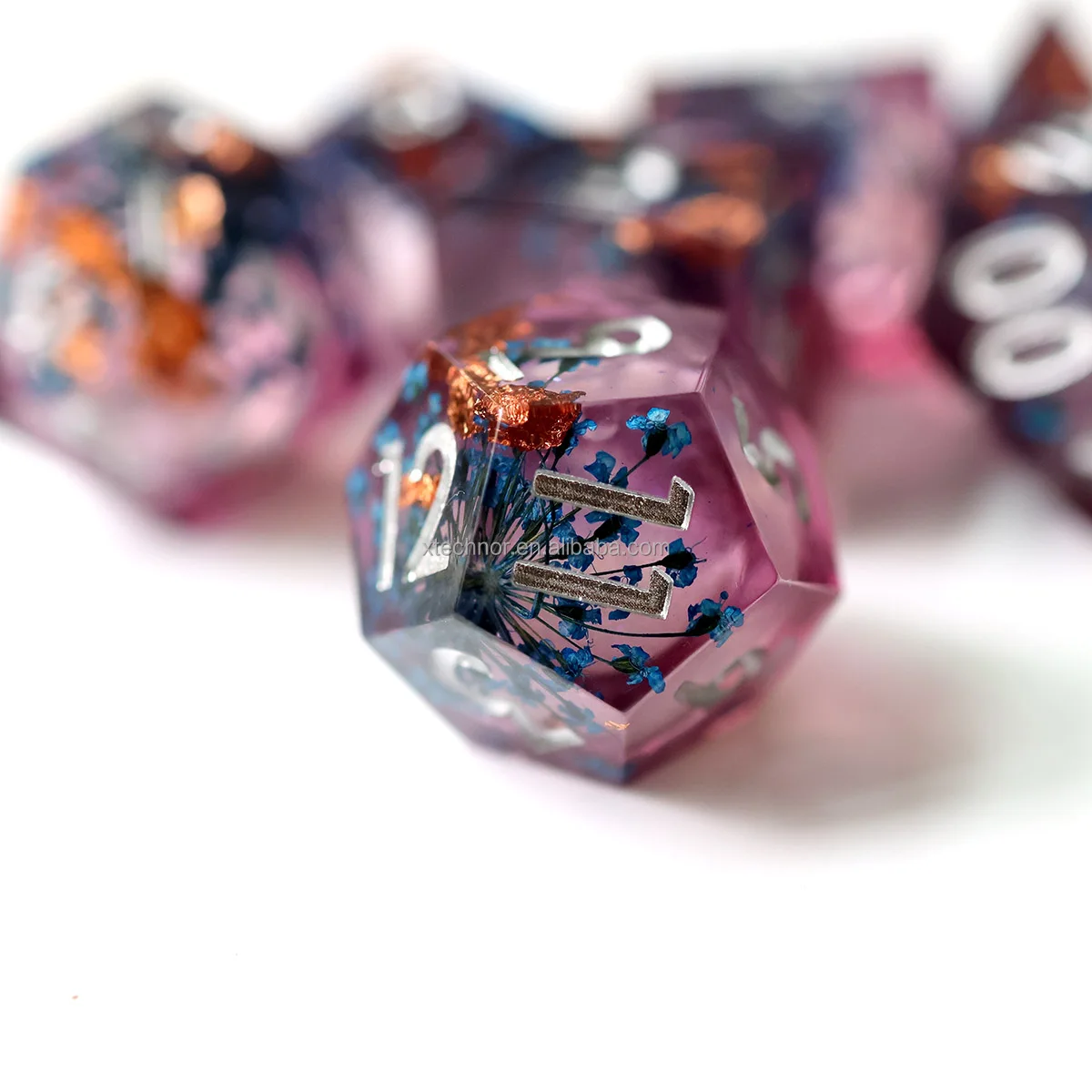 Custom Polyhedral Handmade Sharp Edge Resin 7pcs Dice Set D&D Dungeons Dragons RPG Table Game -Flower Liquid Core Dices