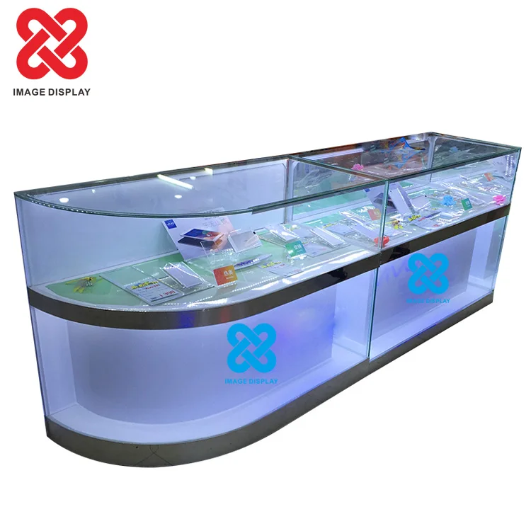 High-End factory wholesale Cell Phone showcase cabinet Cosmetic Cambered Corner cabinet