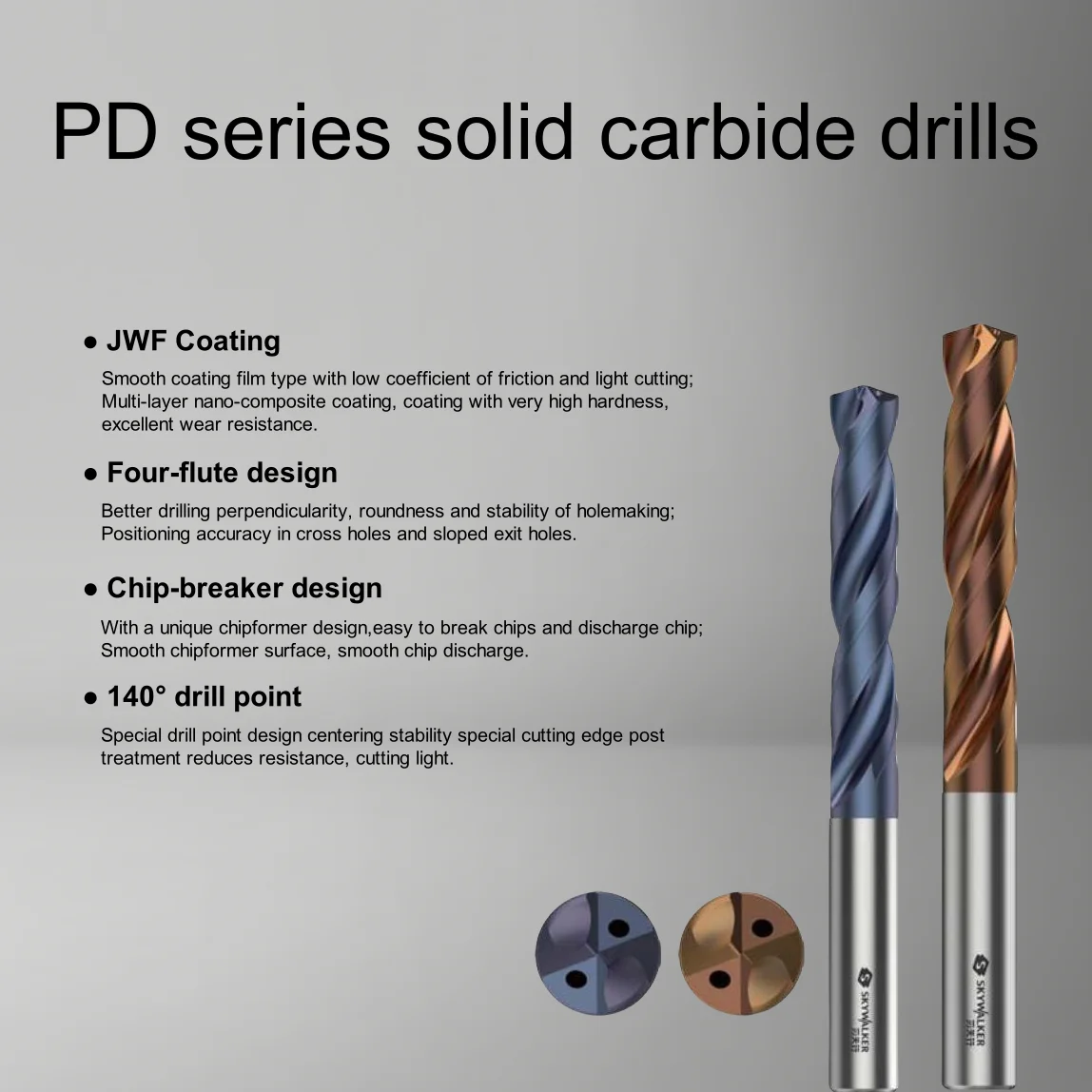 PD5D Series Solid Carbide Drills for Steel Stainless Steel & Cast Iron External Cooling Straight Shank-PD3S