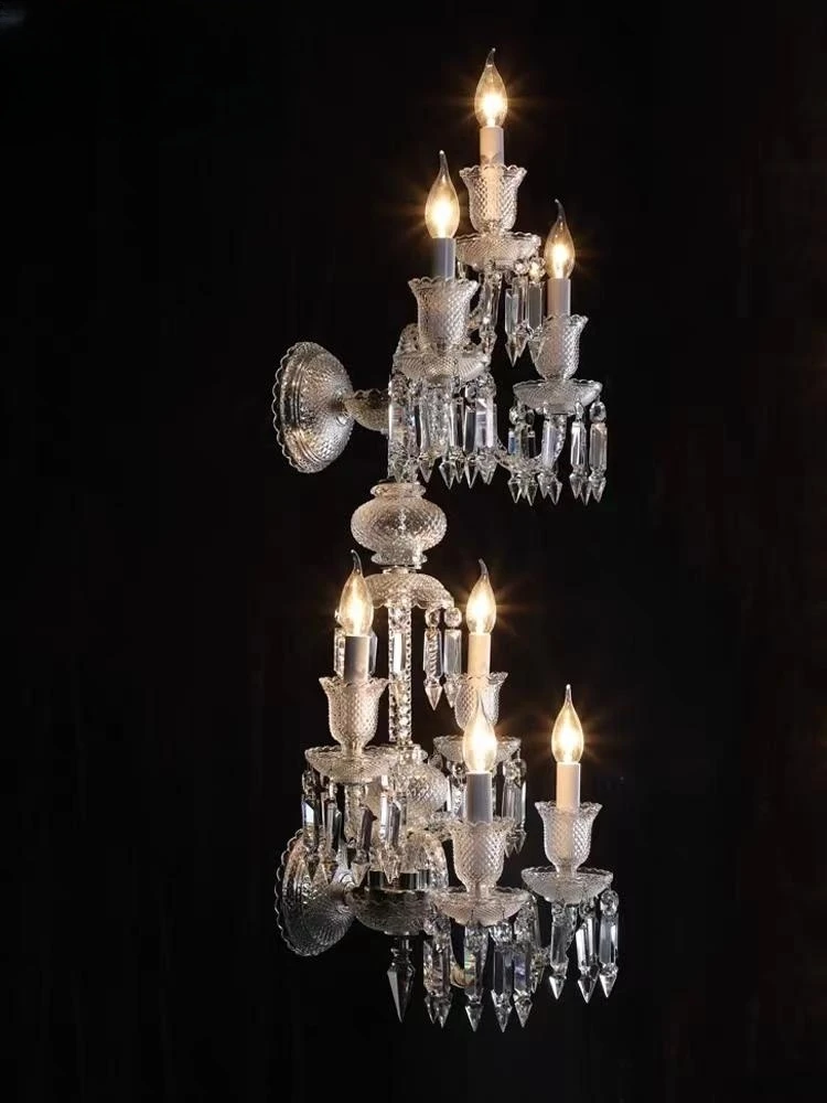 Modern Luxury Crystal LED Sconce Cylindrical Glass Wall Lamp with Candle Bracket for Home Villa Hotel Decoration