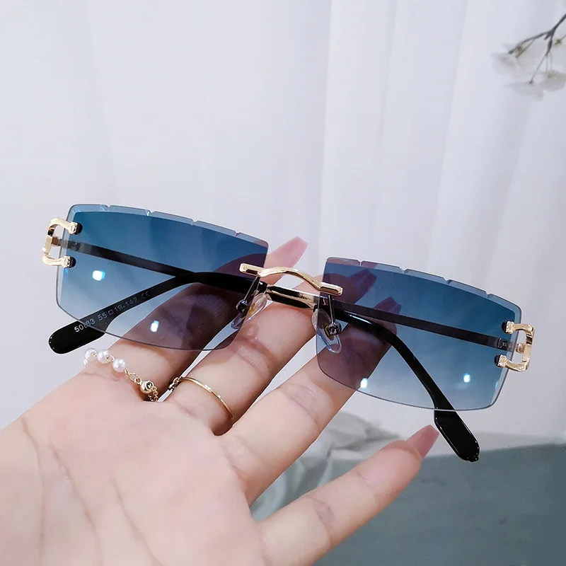 2024 Fashion Retro Cut Rimless Sunglasses Men Women Sunglasses Metal Thread Decoration