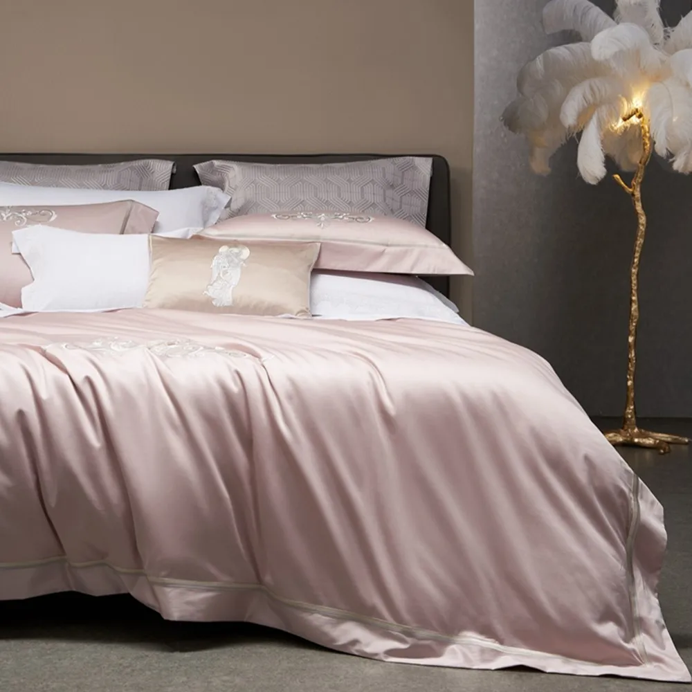 Aimaylai Luxury Soft 100% Cotton100s Home Hotel 4 Piece Bed Sheets Set Solid Color Custom Design Comforter Bedsheet Bedding Set