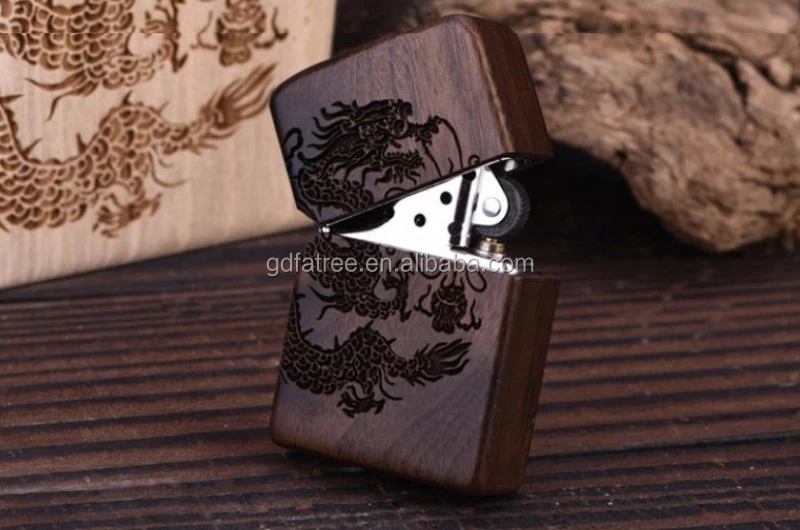 FT-814 Natural creative carved wooden lighter cover for zippo case