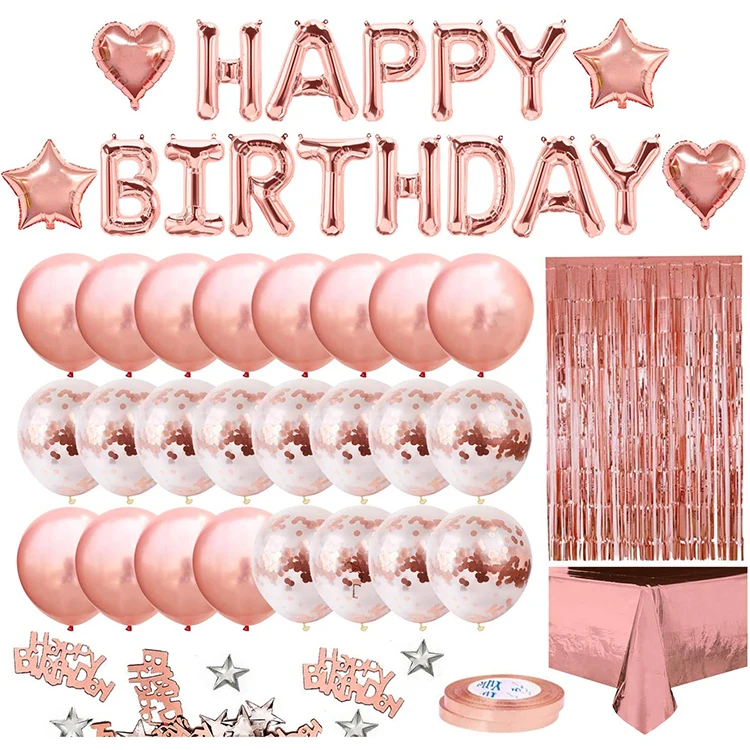 Kiaye Rose Gold Set Supplies Ballons Balloons Happy Birthday Party Decorations