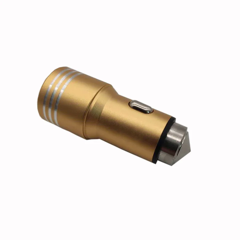 Безопасный аварийный молоток 12 В двойной USB Алюминиевый металлический автомобильный адаптер зарядного устройства