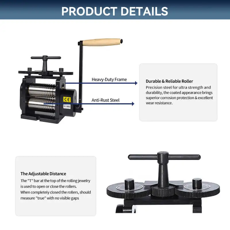 HH-130 Manual Wire Forming Machine 130MM Heavy Duty Jewelry Gold Silver Wire Rollers Rolling Mill Machine Jewellery Machinery