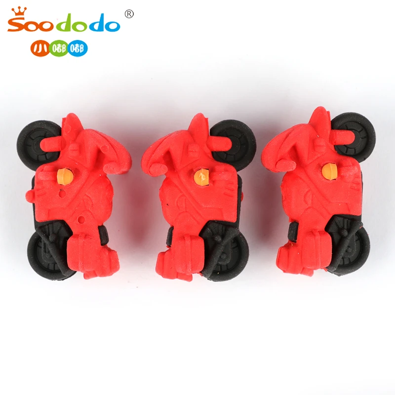 Wholesale Novelty Kids Cartoon Rubber Eraser Fancy Cute Pencil TPR 3D Puzzle Motorcycle Race Cars Shape Eraser