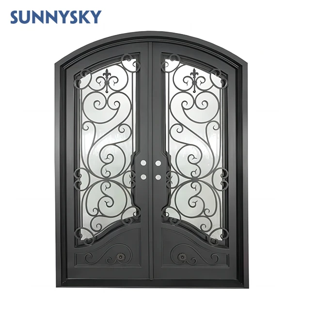 XIYATECH European Security Home Arched Single Double Main Entrance Front Entry Wrought Iron Door Price