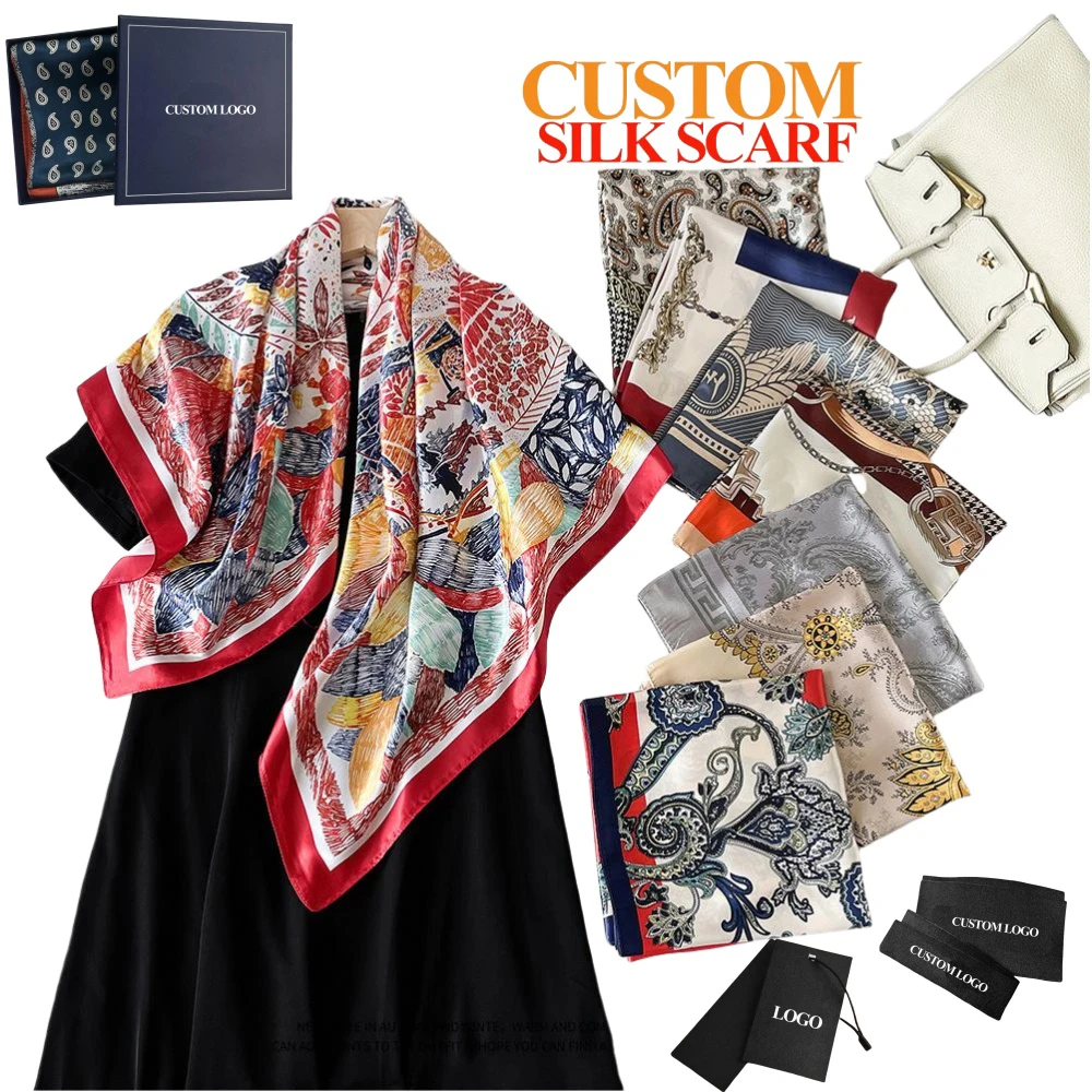 Custom Scarf Professional Scarf Printing With Custom Design Fashion Dot Pattern Satin Scarf For Woman