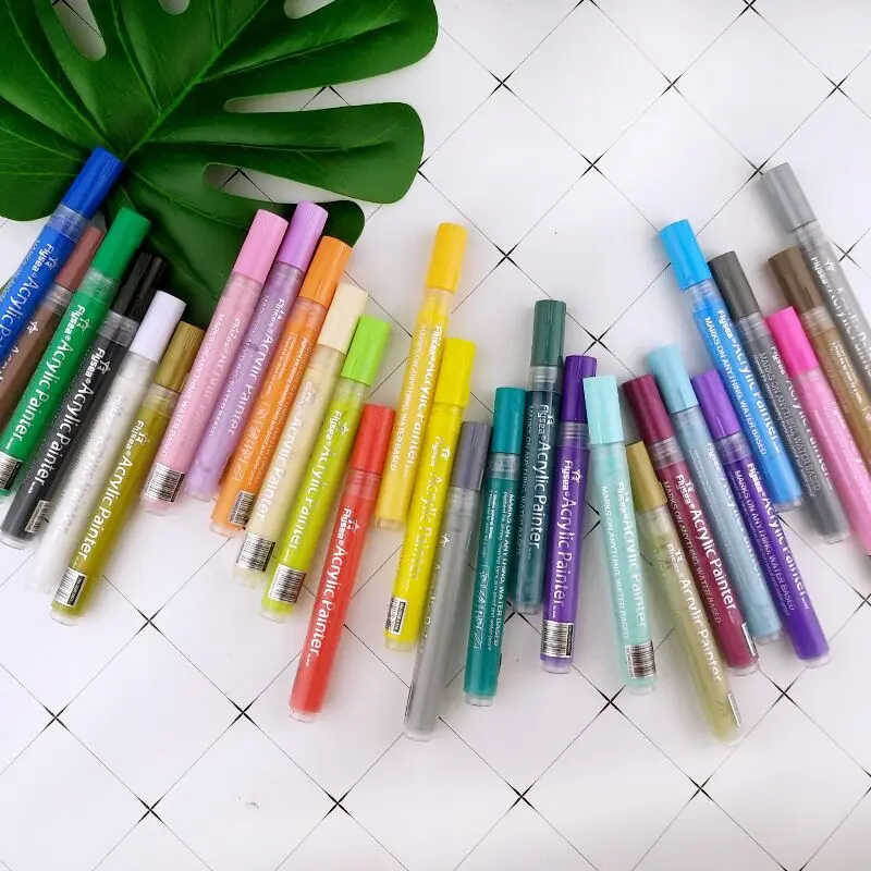 28 Colors Custom Acrylic Paint Marker Pens Set for for wood,plastic,glass,ceramic,fabric and Rock Painting