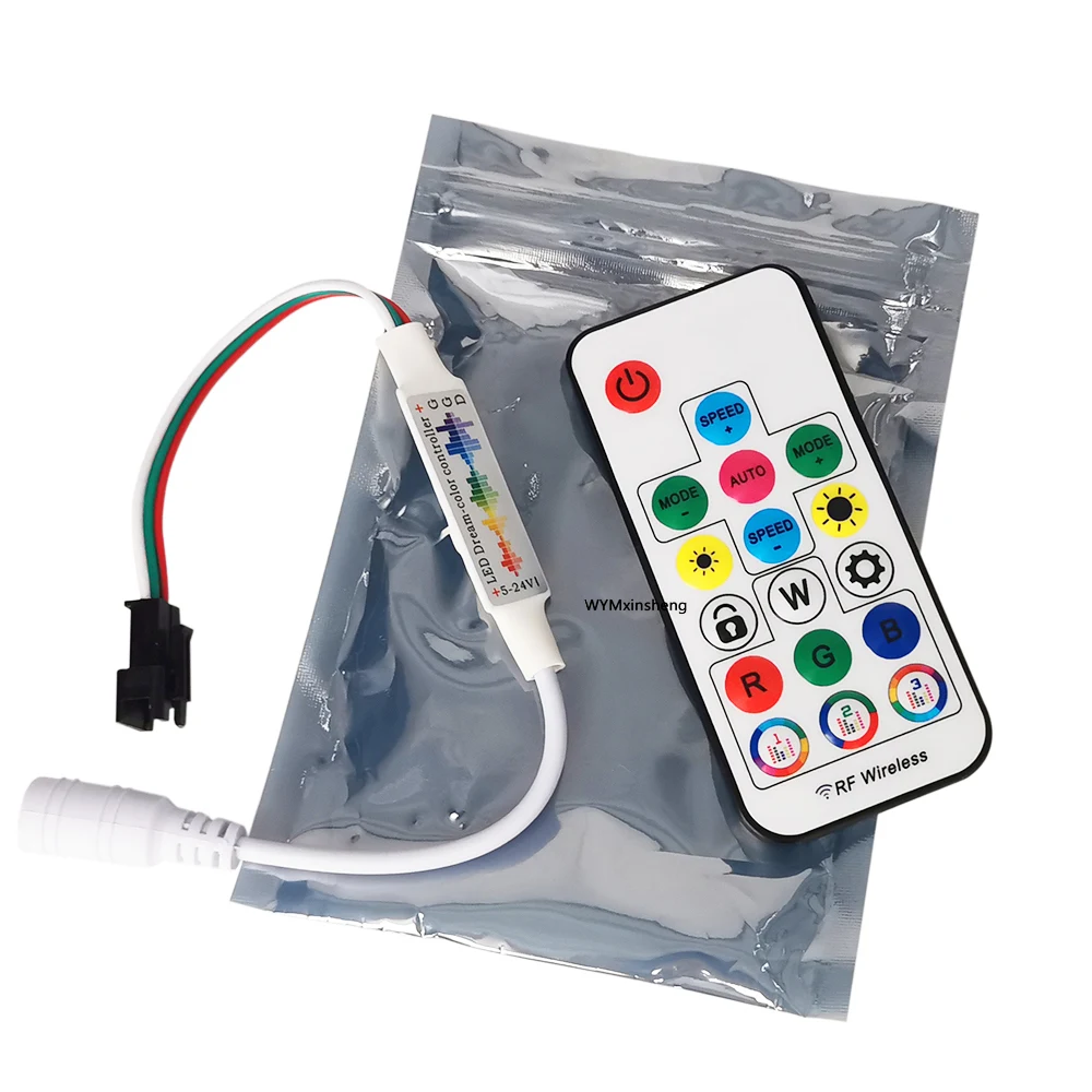 Прямая поставка с завода DC5V 24V полноцветный spi mini rf 17key пульт дистанционного управления RGB светодиодный пиксельный свет WS2812 USC1903 контроллер