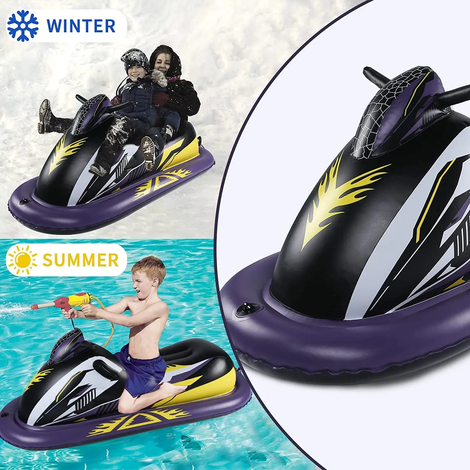 Snow Tube Inflatable Sleds for Kids and Adults Heavy Duty Large Snow Tubes Outdoor Sledding for Holiday Christmas Fun