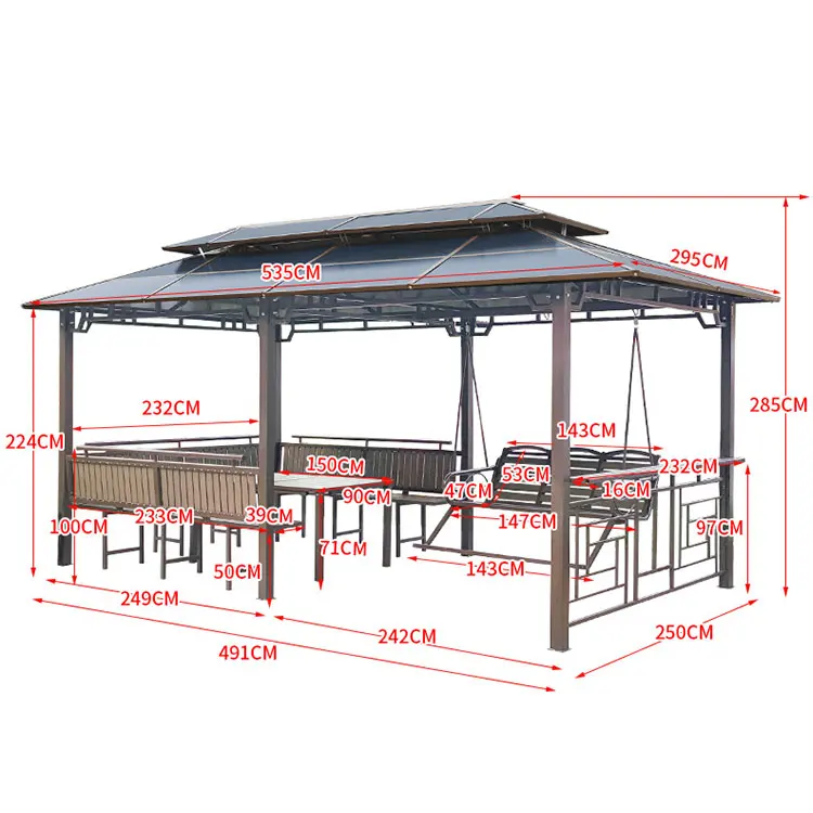 Party 5 m large heavy duty pavilion patio wooden steel frame outdoor hardtop gazebo