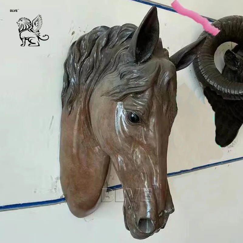 BLVE Modern Art Garden Decoration Life Size Indoor Hanging Metal Artwork Copper Horse Head Sculpture Bronze Wall Statues