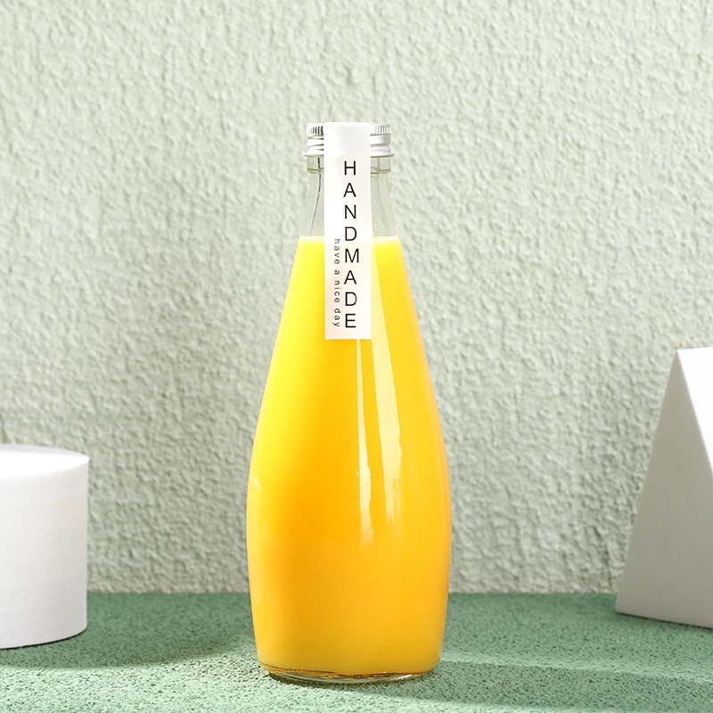 16 Oz Clear Custom Glass Bottle 0.5l Coffee Syrup Dispenser with Aluminum Cover Screen Printing Juice Bottles Beverage Round VJ