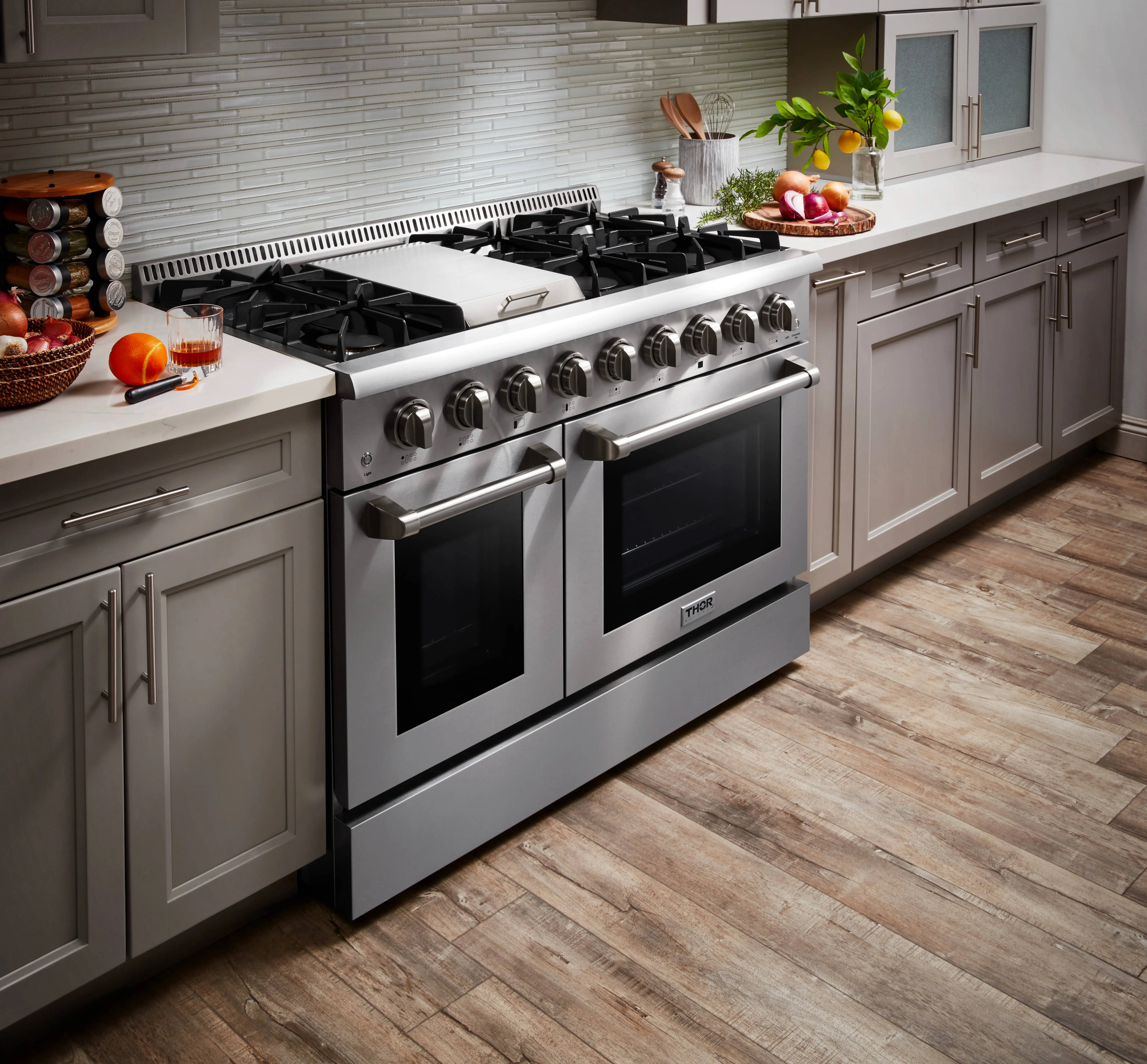 48 Inch 2 Oven Fried Griddle Gas Range with 6 Burners Stove