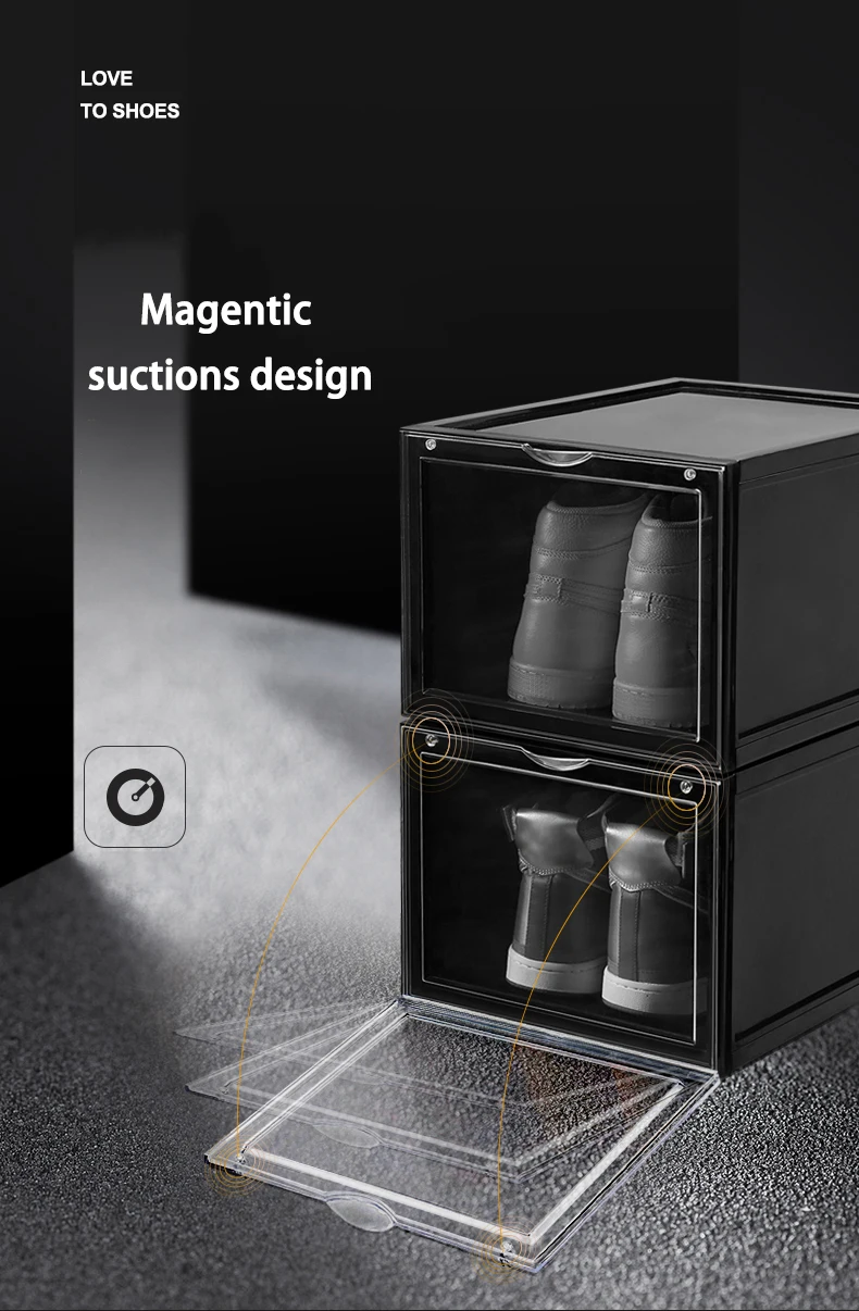 
Clear Magnet Plastic Shoe Boxes Drop Front Shoe Storage Box Acrylic custom transparent display shoe boxes stackable organizer 