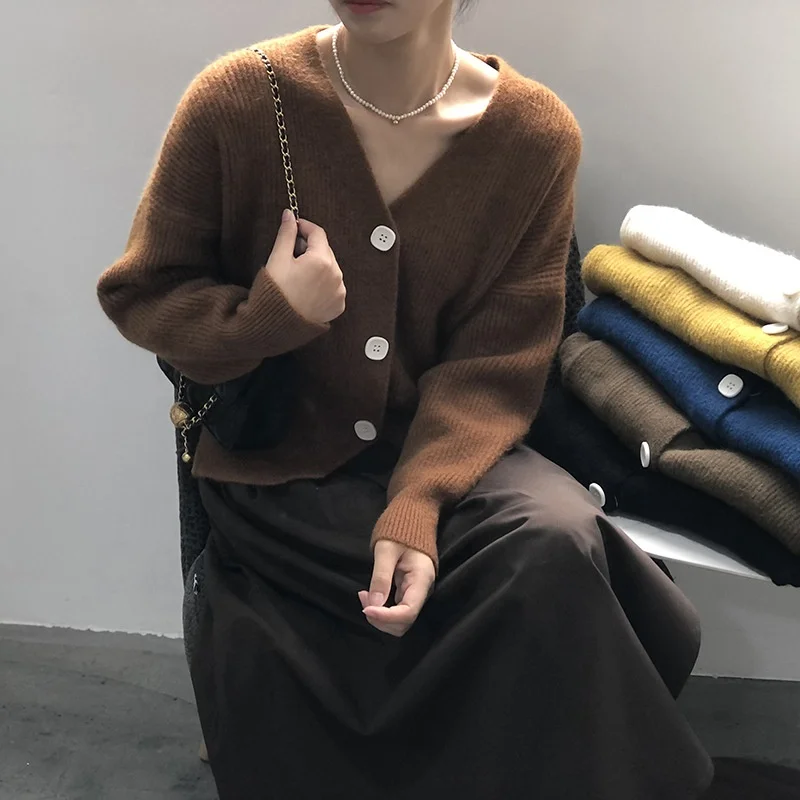 Wholesale Fall Winter Ladies Clothing korean style Deep V-neck Long Sleeve Women Open Knitted Sweater