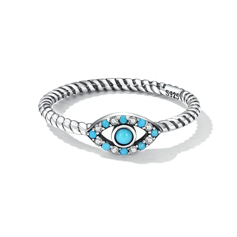 Таиланд фабрика изготовленный на заказ логотип 925 стерлингового серебра бирюзовый дьявольские глаза серьги глаз Поворот кольца Роскошные ювелирные изделия подходит для женщин