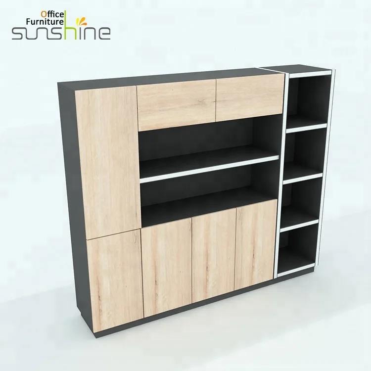 Wooded Vertical Design Drawer Top Style Use Glass Door Library Rack Case Book Shelf Minimalist Melamine Boss Document Furniture