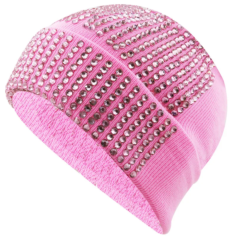 Punk Styles Winter Acrylic Knitted Hat Unisex Fashion Full Rhinestone Warm Beanie Hat