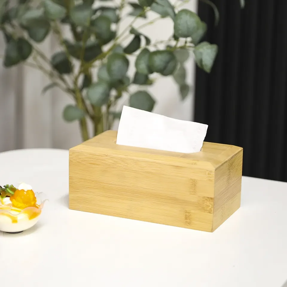 Painted Napkin Holder Antique Simple Style Tissue Dispenser Bamboo Wooden Tissue Box With Sliding Lid