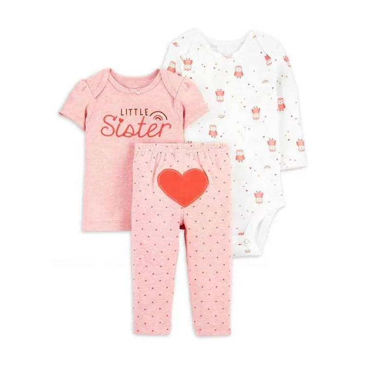 Hot sale 3 pieces toddler infant clothing girl boy romper cotton newborn bodysuit baby set