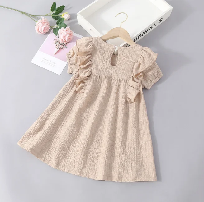 New Design Summer Little Girl Dress Round Neck Simple Ruffle Short Sleeved Princess Skirt For Girls Kids Classic Dress