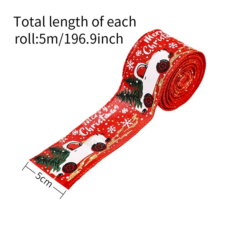2021 new style hot sale cheap creative christmas decorations printing ribbon christmas tree decoration color strip ribbon