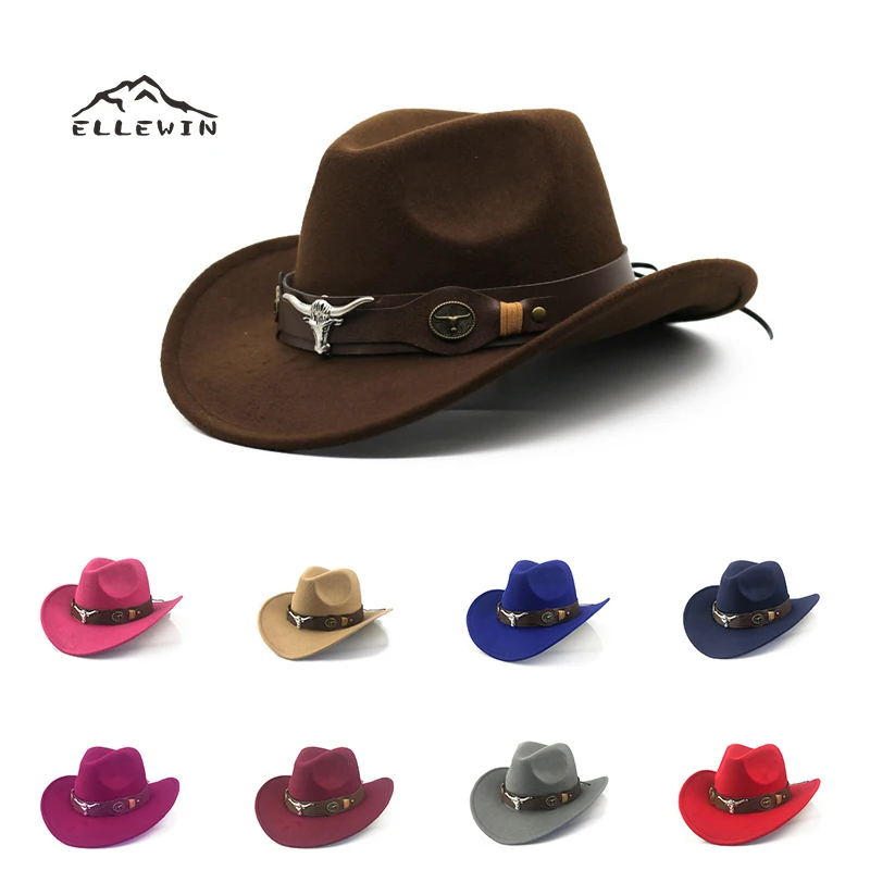 ELLEWIN High Quality Stock Handmade Wide Brim Cowboy Hat Men Wool Cowboy Hat Sombrero Mexican Jazz Hat