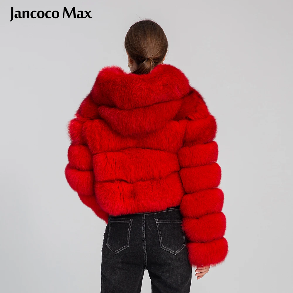 Red Color Warm Thick Long Sleeve Fur Jacket Winter Real Fox Fur Coat Women with Hood