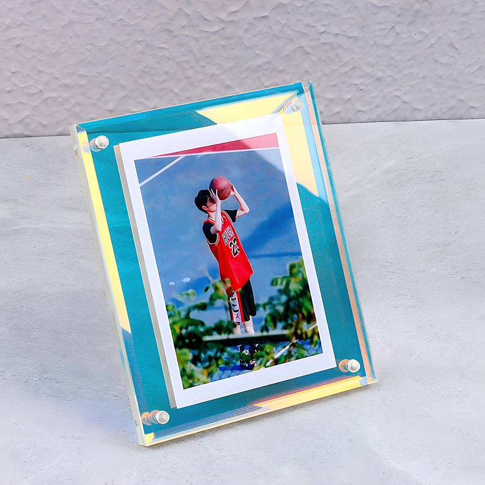 Custom Acrylic Picture Frame Clear Freestanding Magnetic Photo Frames Desktop Display Fashion Wedding Magnet Picture Frame