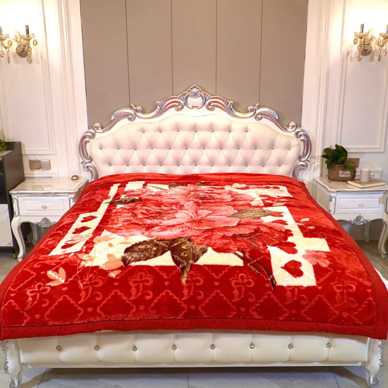 100% Polyester Super Soft Korean Mink Raschel Blanket Floral Print and Cartoon Pattern Queen Size for Home Use in Winter
