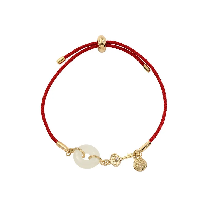 925 Silver Safe Buckle Red String Bracelet Natural Jade Bracelets New Year Couple Bracelet