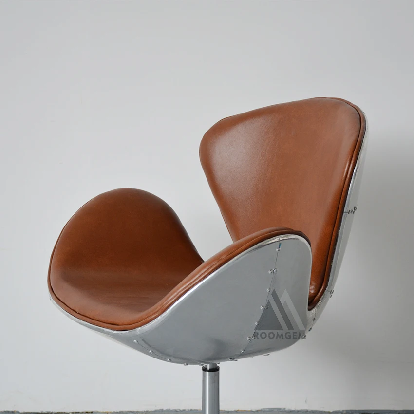 Foshan Aluminum Back Aviator Armrest Design Swivel Leather Living Room Seating Armchairs