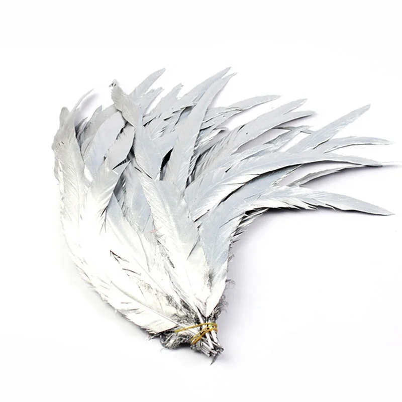 Hot Sale 25-45 cm Sprayed Silver Rooster Tail Feathers for Sale