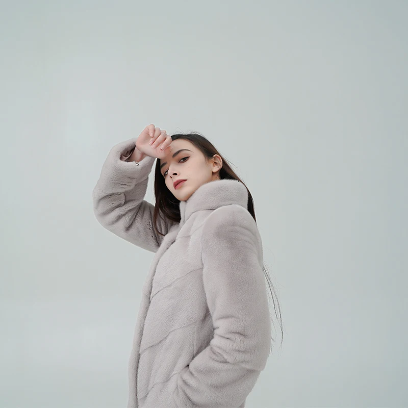 2021 New Style Fashion Excellent Thick Loose Mid-length Straight Real Mink Fur Coat