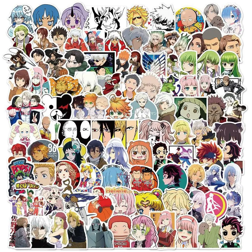 50 Styles 100PCS Berserk Goku Luffy Demon Slayer Jujutsu Kaisen Academia Genshin Impact Blue Lock Uzumaki Frieren Anime Stickers