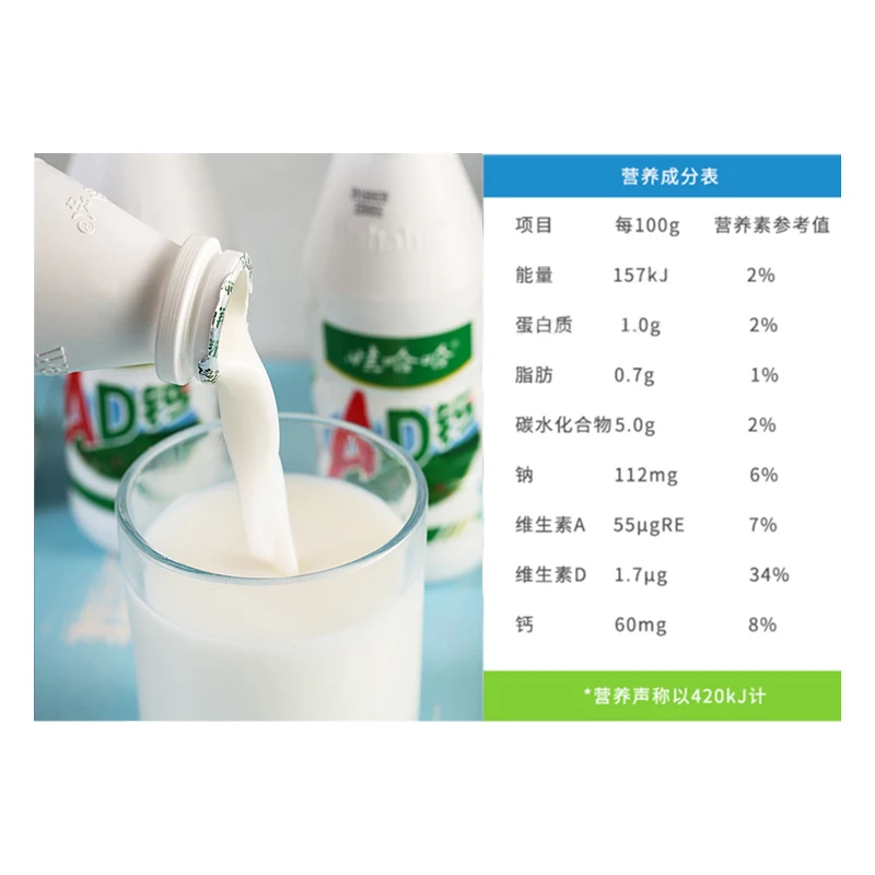 Wahaha AD Calcium milk breakfast milk beverage children lactic acid milk 220ml*24 bottles