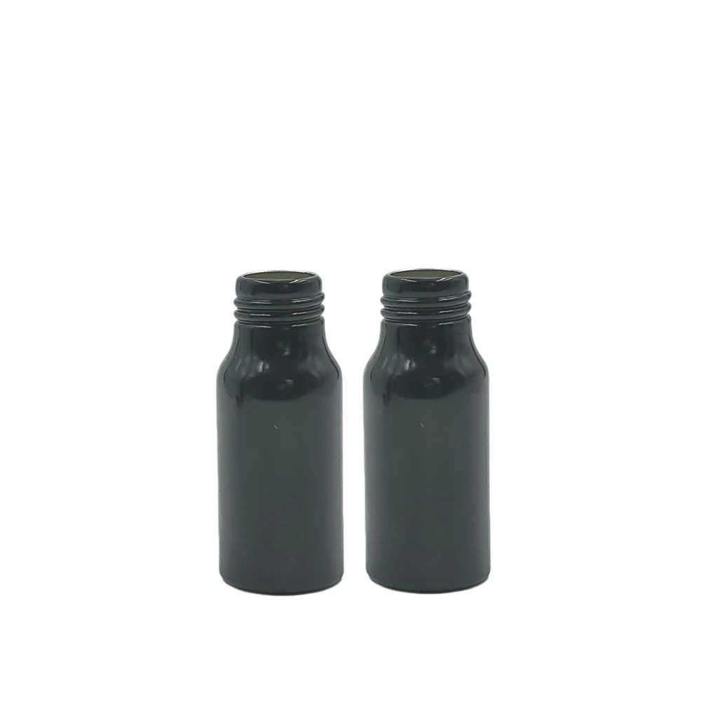 30ml 80ml Cosmetic Packing Glossy Black Aluminum Bottle with Black Plastic Sprayer/screw Lid